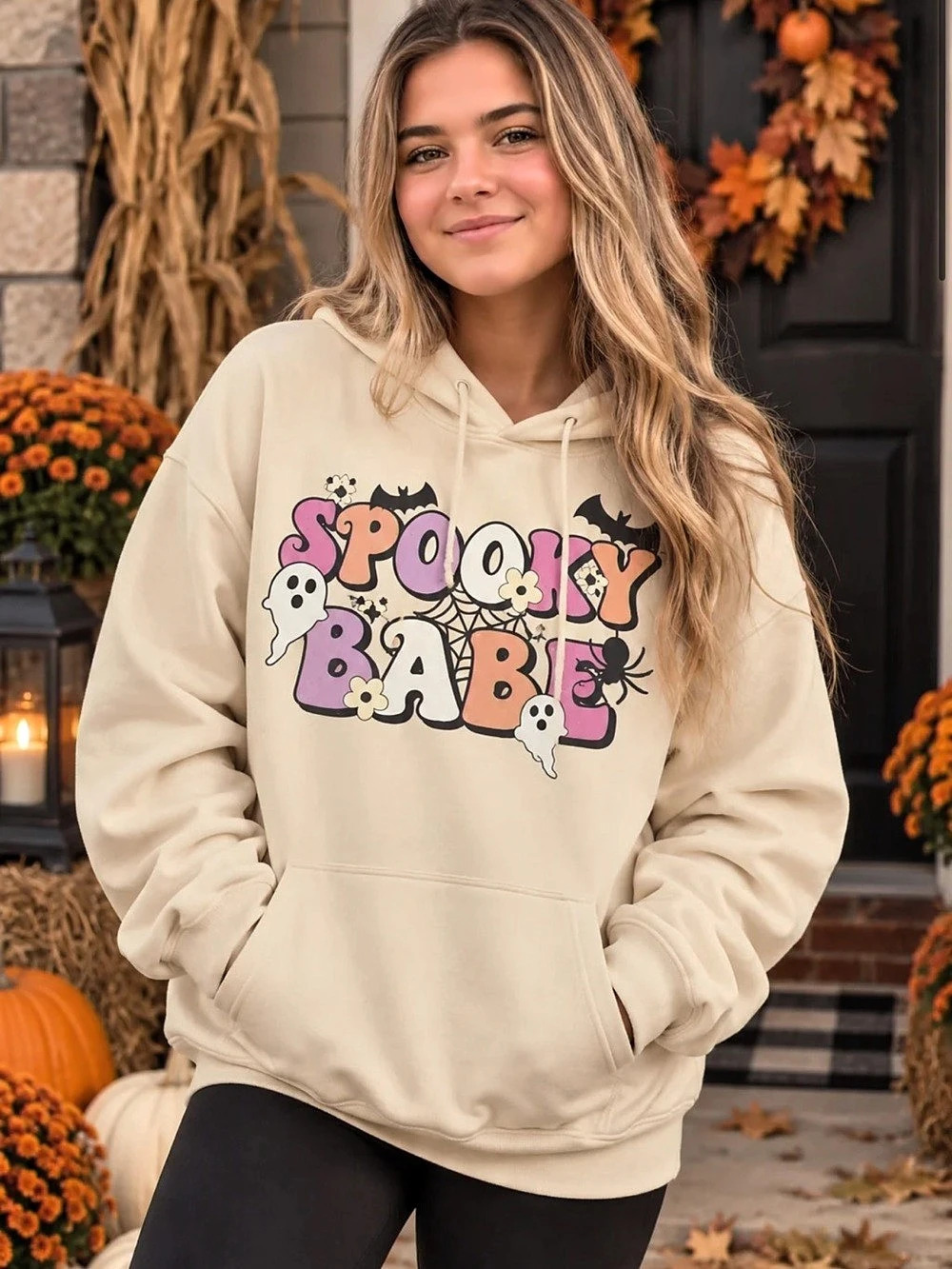 Graphic Halloween Hoodie in Cream NWT
